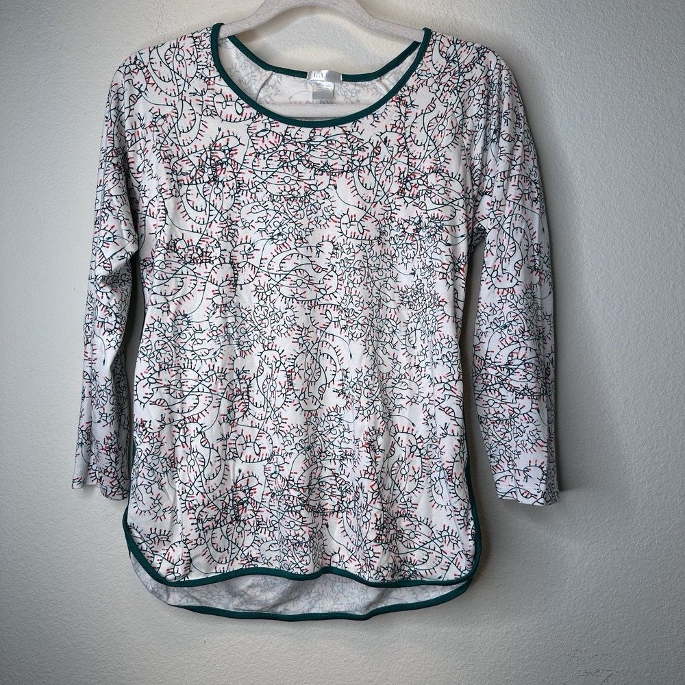 LAKE Women's Pajama 3/4 Sleeve Top Pima Cotton Size XS Christmas Holiday Top
